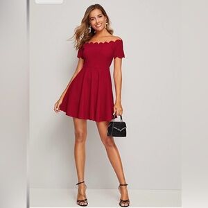 SHEIN Red Off-Shoulder Flutter Sleeve Mini Dress